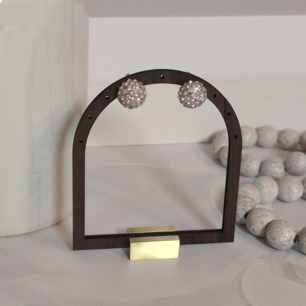 Dainty Vintage 1980s Silver-Tone Rhinestone-Studded Cabochon Button Earrings